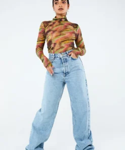 New Girl Order MULTI COLOUR HIGH NECK MESH TOP