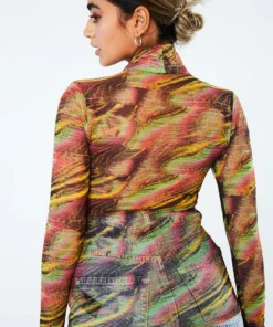 New Girl Order MULTI COLOUR HIGH NECK MESH TOP 6 New Girl Order MULTI COLOUR HIGH NECK MESH TOP