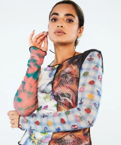 New Girl Order SPLICED PATCHWORK MESH TOP Tops