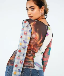 New Girl Order SPLICED PATCHWORK MESH TOP Tops