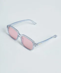 New Girl Order 70S SQUARE SUNGLASSES IN BLUE WITH PINK LENS