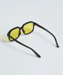 New Girl Order 70S SQUARE SUNGLASSES IN BLACK WITH YELLOW LENS