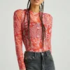 New Girl Order PSHYCADELIC FLORAL MESH BODYSUIT Tops