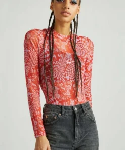New Girl Order PSHYCADELIC FLORAL MESH BODYSUIT Tops