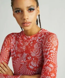 New Girl Order PSHYCADELIC FLORAL MESH BODYSUIT Tops