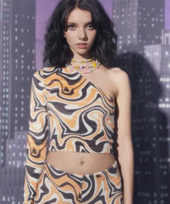 New Girl Order Tops ASYMMETRIC TRIPPY VELOUR TOP