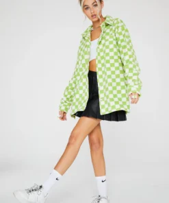 New Girl Order Checkerboard Fleece Shirt Tops