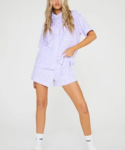 New Girl Order Lilac Gingham Velour Shorts 9 New Girl Order Lilac Gingham Velour Shorts