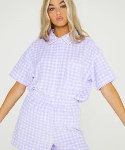 New Girl Order Lilac Gingham Velour Shorts 10 New Girl Order Lilac Gingham Velour Shorts