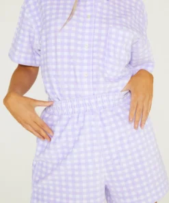 New Girl Order Lilac Gingham Velour Shorts