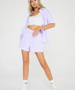 New Girl Order Lilac Gingham Velour Shorts 11 New Girl Order Lilac Gingham Velour Shorts