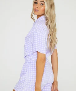 New Girl Order Lilac Gingham Velour Shorts 8 New Girl Order Lilac Gingham Velour Shorts