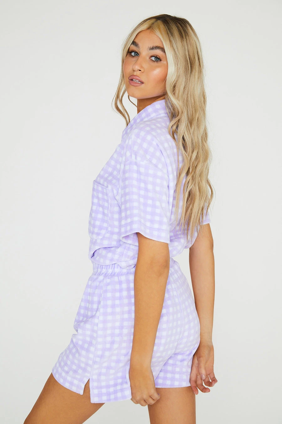 New Girl Order Lilac Gingham Velour Shorts 3 New Girl Order Lilac Gingham Velour Shorts