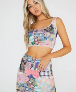 New Girl Order Tops COTTAGE MIXED PRINT CROP TOP